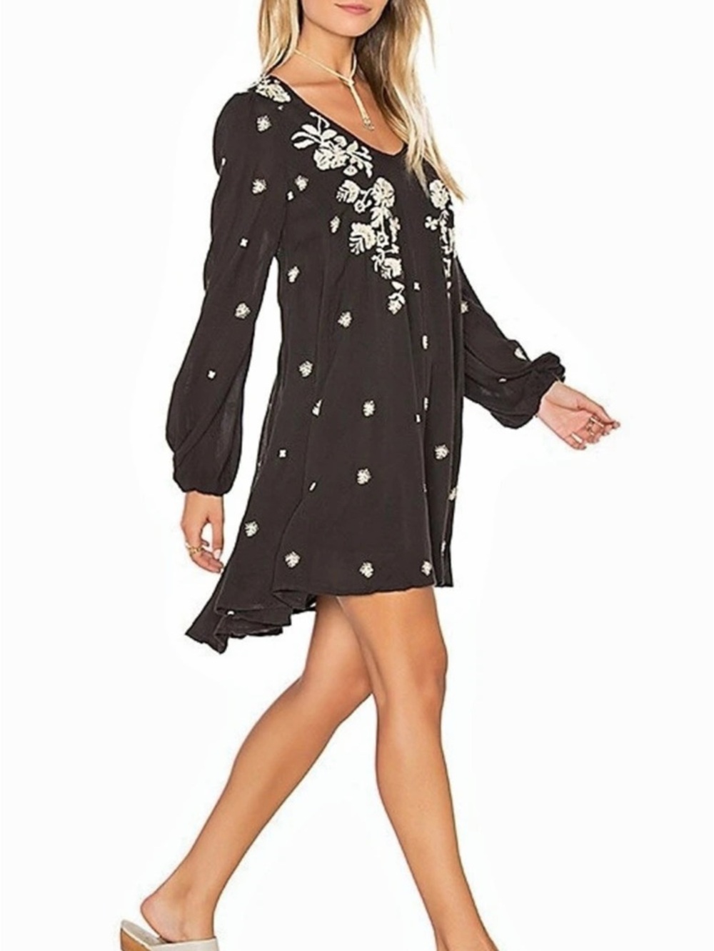 Free People Sweet Tennessee Mini Dress Floral Black & Cream - Picture 2 of 9